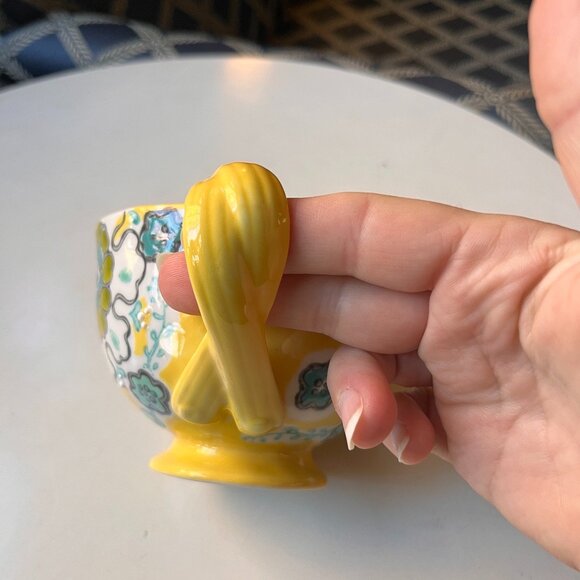 Anthropologie Elka Ayaka Footed Yellow Floral Mug Twisted Handle - Picture 8 of 14